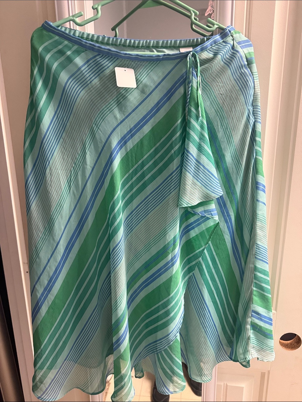 Coldwater Creek Blue & Green Striped Midi Wrap Skirt
